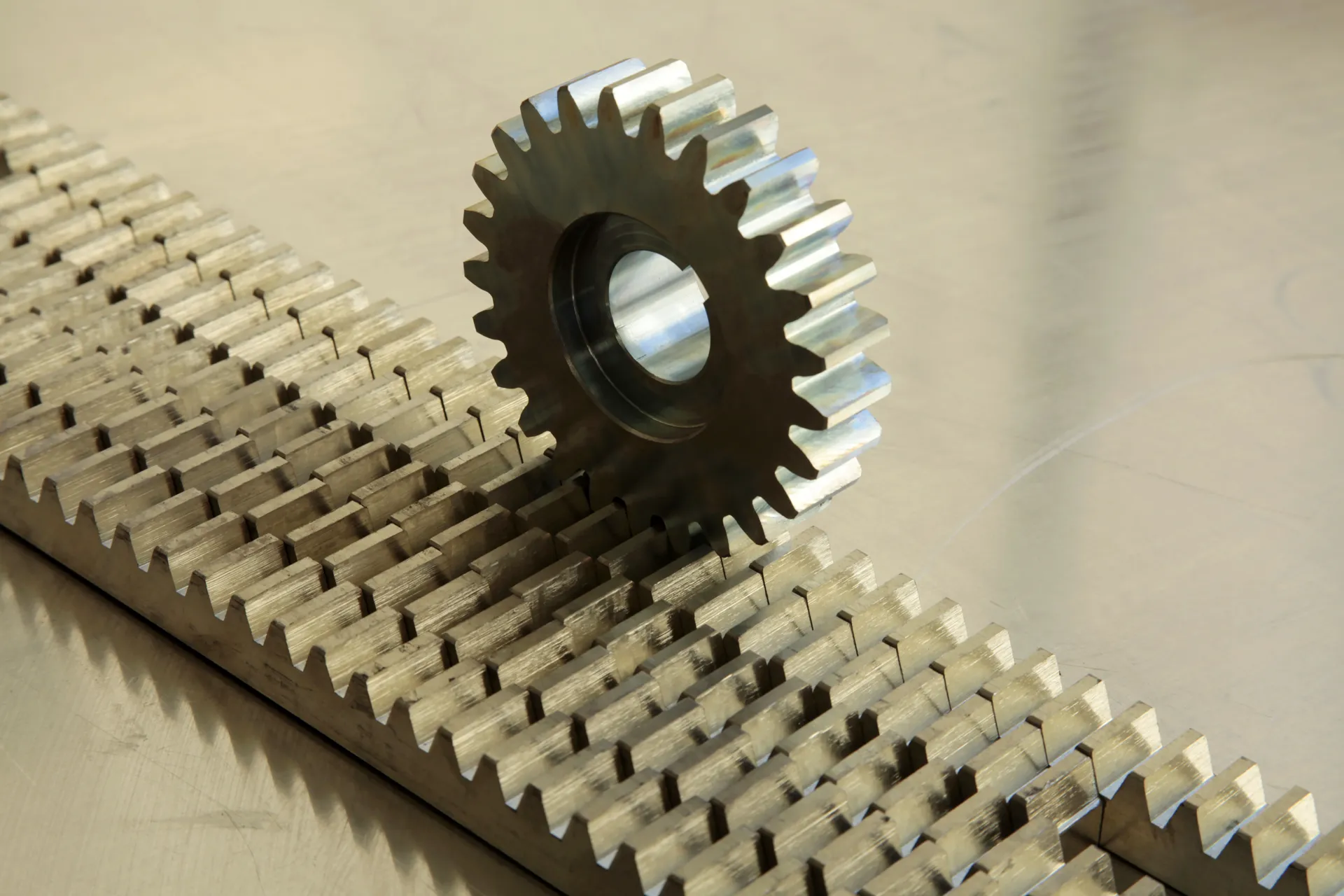 Gear wheel on rail — industrial background